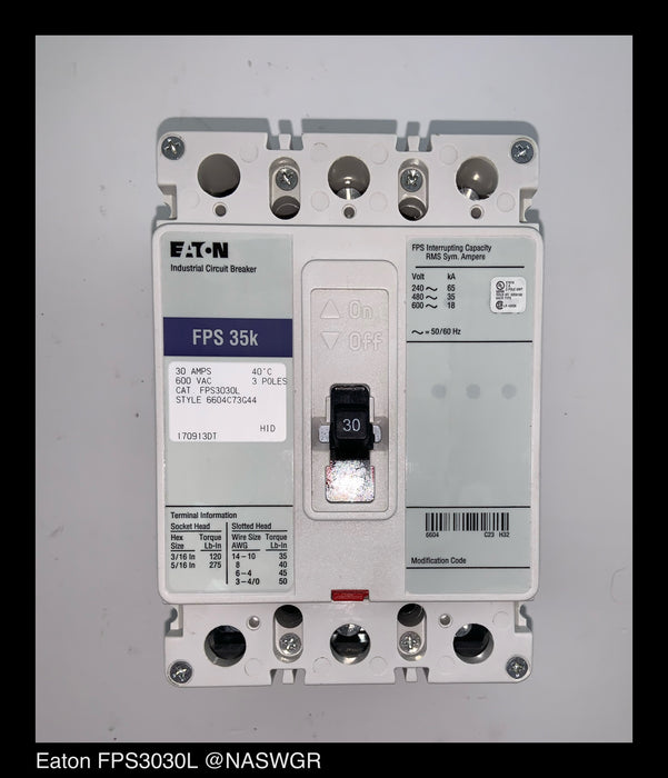 Eaton FPS3030L Molded Case Circuit Breaker - 30 Amp - Unused Surplus