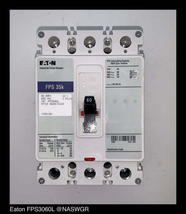 Eaton FPS3060L Molded Case Circuit Breaker - 60 Amp - Unused