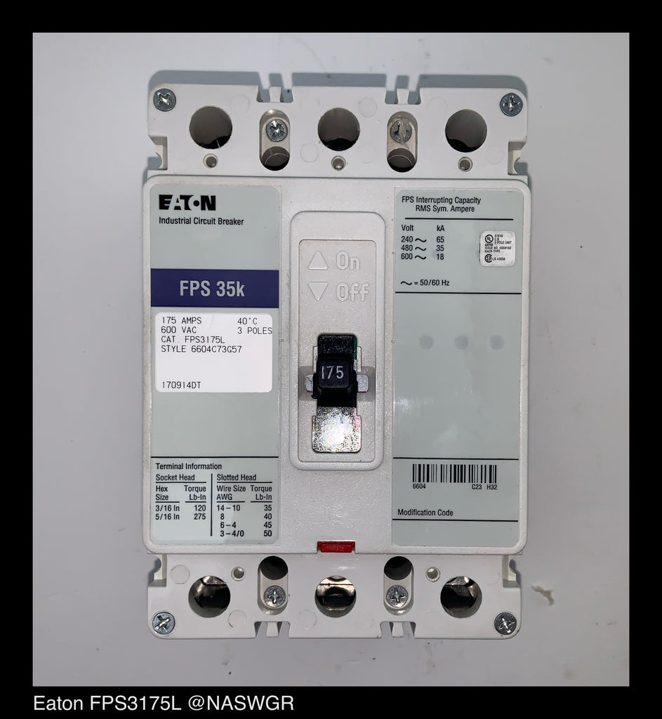Eaton FPS3175L Molded Case Circuit Breaker - 175 Amp - Unused Surplus
