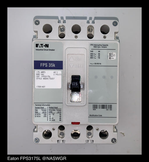 Eaton FPS3175L Molded Case Circuit Breaker ~ 175 Amp - Unused Surplus