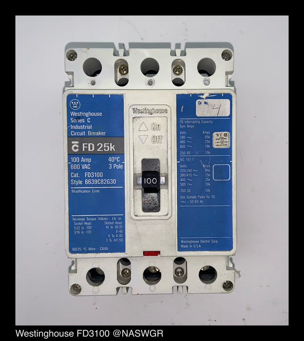 Westinghouse FD3100 Molded Case Circuit Breaker ~ 100 Amp