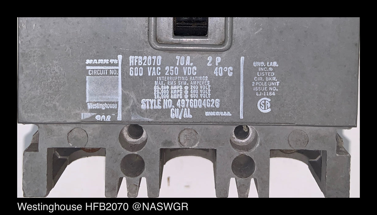 Westinghouse HFB2070 Molded Case Circuit Breaker