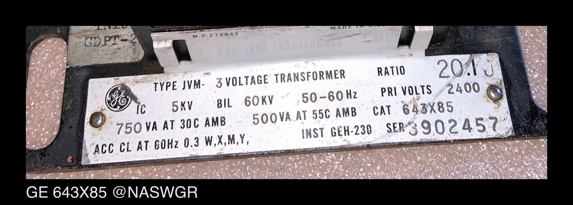 GE 643X85 Voltage Transformer