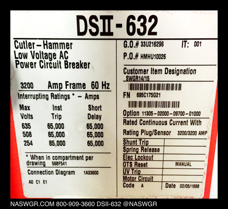 Cutler-Hammer DSII-632 Circuit Breakers EATON DSII-632