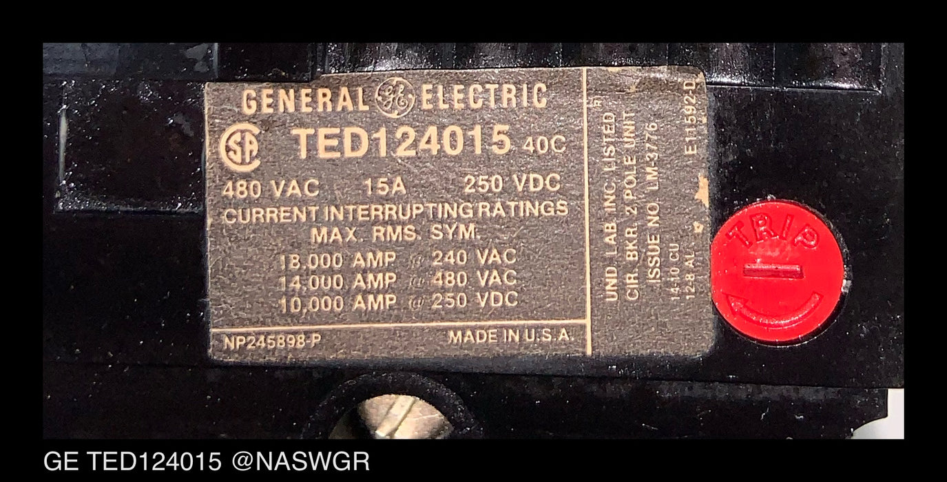 GE TED124015 Circuit Breaker ~ 15 Amps