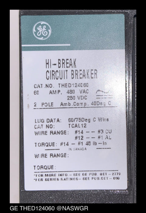 General Electric THED124060 Molded Case Circuit Breaker