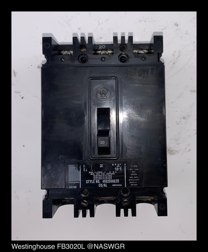 Westinghouse FB3020L Molded Case Circuit Breaker ~ 20 Amp
