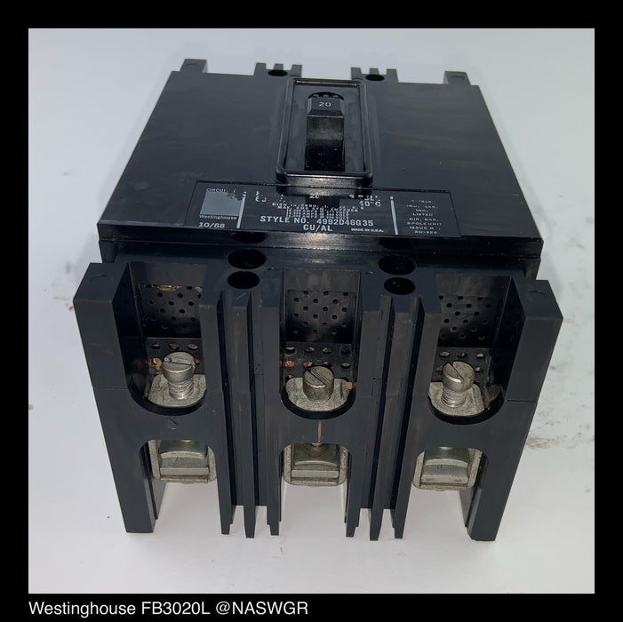 Westinghouse FB3020L Molded Case Circuit Breaker ~ 20 Amp