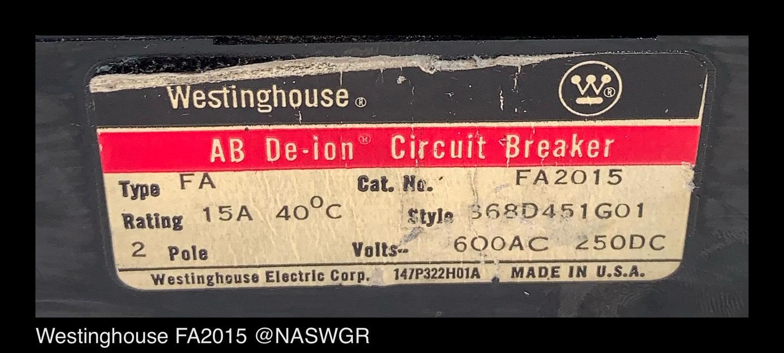Westinghouse FA2015 Circuit Breaker
