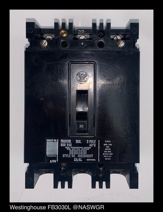 Westinghouse FB3030L Molded Case Circuit Breaker