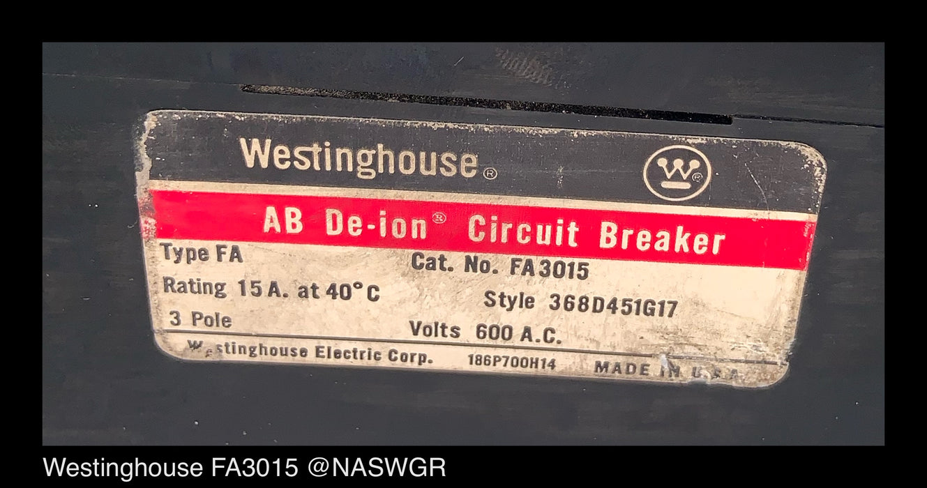 Westinghouse FA3015 Circuit Breaker