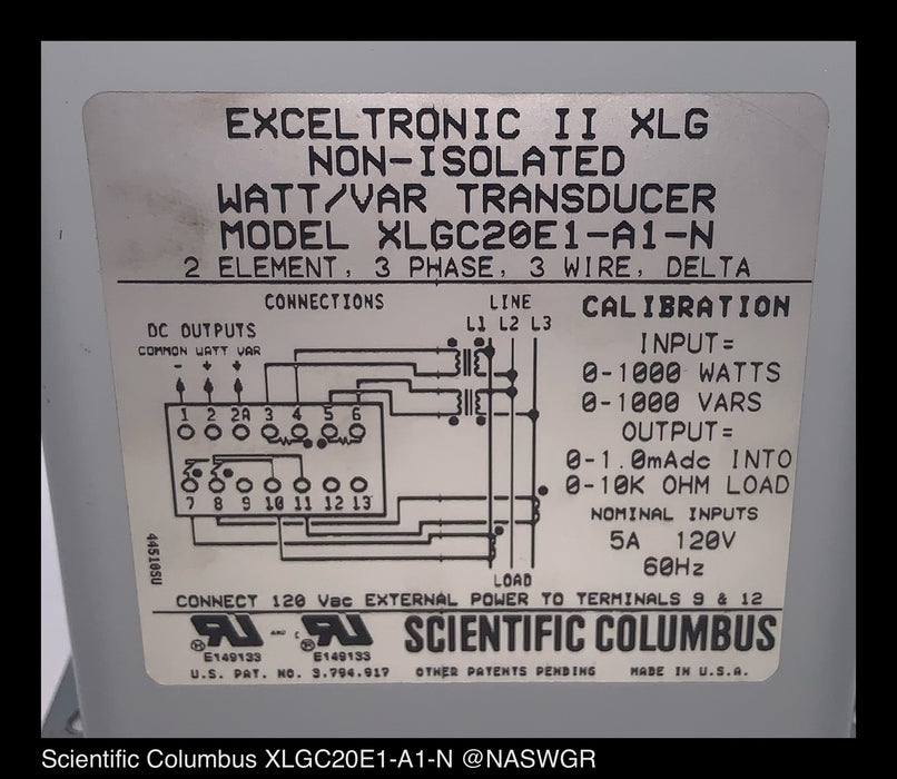 Scientific Columbus XLGC20E1-A1-N Watt Transducer