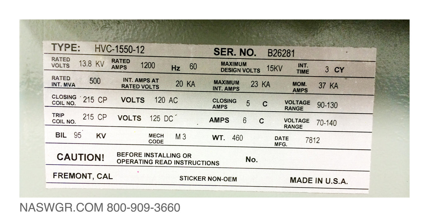 HVC-1550-12 , IEM HVC-1550-12 Circuit Breaker