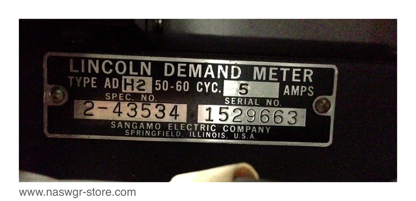 ADH2 , Lincoln ADH2 Demand Meter , Type: ADH2 , 50/60 Hz , 5 Amps , Spec: 2-43534 , PN: ADH2