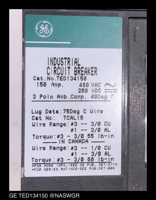 General Electric TED134150 Molded Case Circuit Breaker