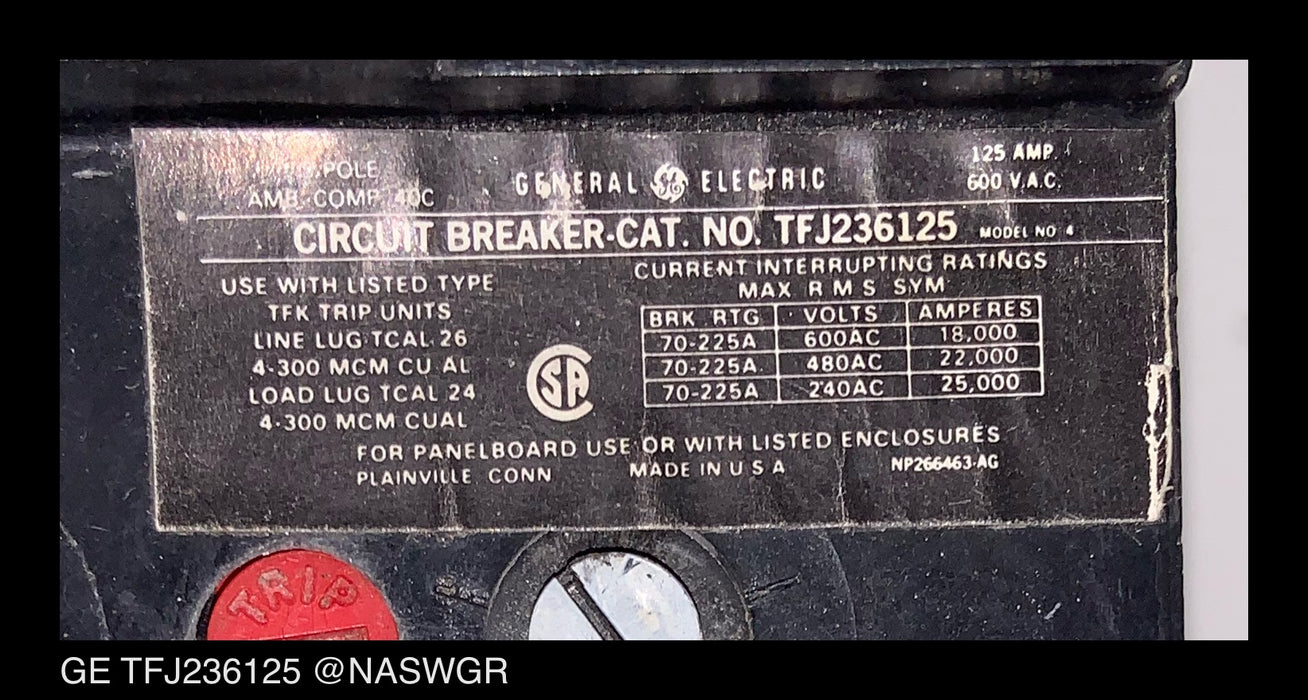 General Electric TFJ236125 Molded Case Circuit Breaker - 125 Amp