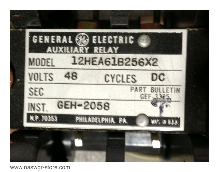 12HEA61B256X2 , GE 12HEA61B256X2 Auxiliary Relay , 48 Volts , Cycles DC , *No Coil* , PN: 12HEA61B256X2