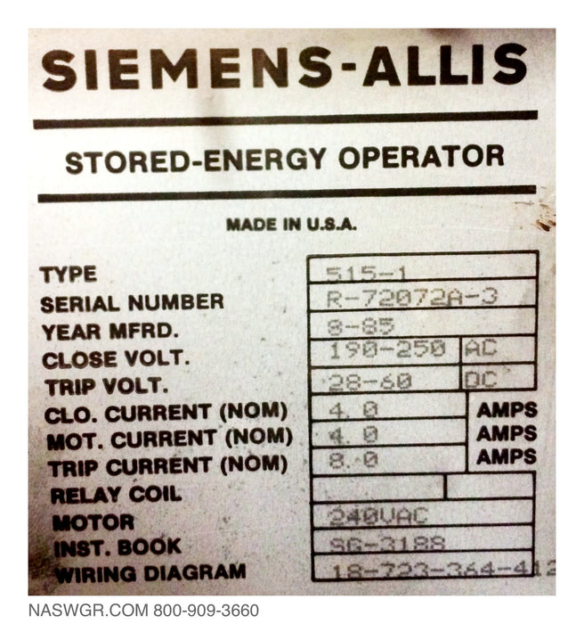 MA-250-C1 , Siemens Allis MA-250-C1 Circuit Breaker 2000 Amp