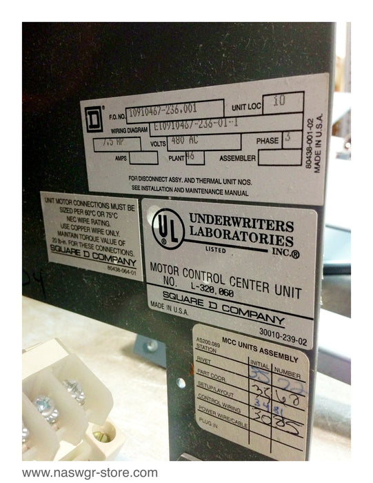 Square D Model 6 Size 1 Breaker Style Combination MCC Bucket 12" ~ Square D FHP3601513M