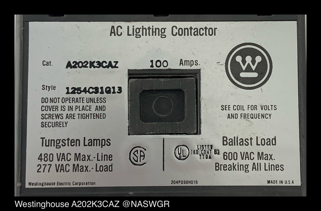 Westinghouse A202K3CAZ AC Lighting Contactor