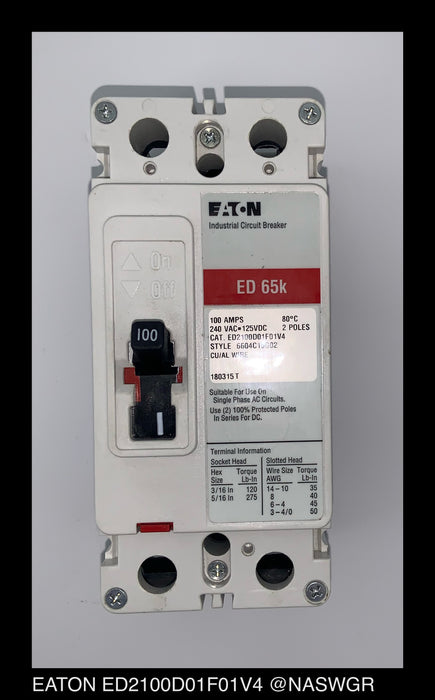Eaton ED2100D01F01V4 Molded Case Circuit Breaker - 100 Amp - Unused Surplus