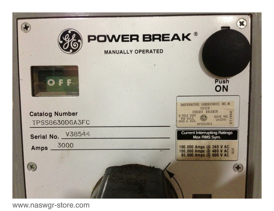 GE PowerBreak TPSS8630DGA3FC Circuit Breaker (M/O,D/O Houston Style) - 3000 Amp