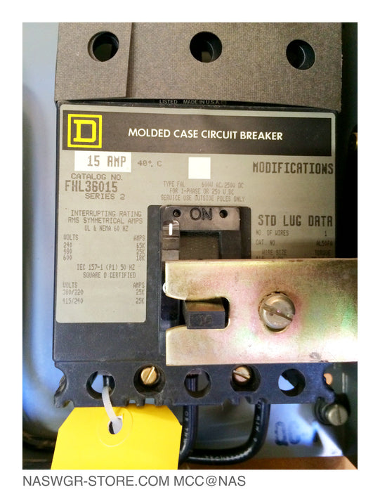 Square D Model 4 Size 1 15 amp Circuit Breaker Feeder MCC ~ FHL36015 Grey Label