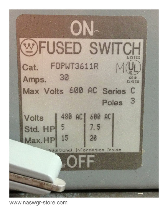 Westinghouse FDPWT3611R Fusible Panelboard Switch - 30/30 Amp