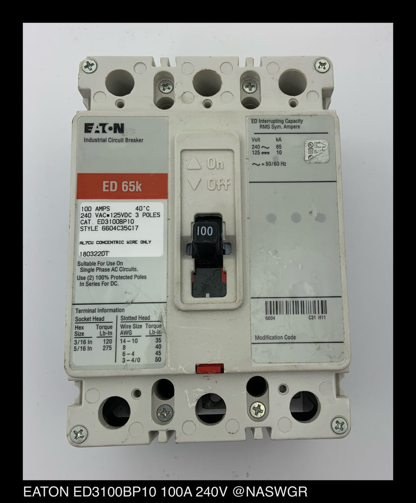 Eaton ED3100BP10 Molded Case Circuit Breaker - 100 Amp