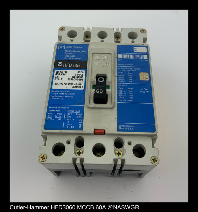 Cutler-Hammer HFD3060 Molded Case Circuit Breaker ~ 60 Amps