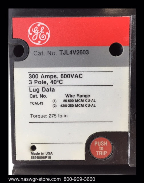 GE TJL4V2603 Molded Case Circuit Breaker - 300 Amp