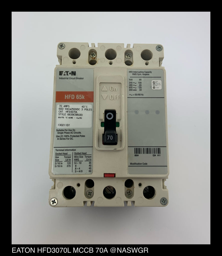 Eaton HFD3070L Molded Case Circuit Breaker - 70 Amp