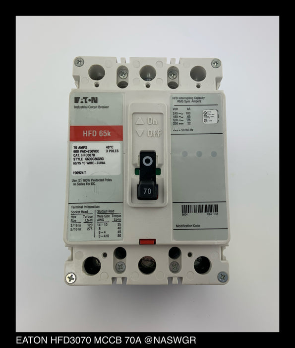 Eaton HFD3070 Molded Case Circuit Breaker ~ 70 Amp