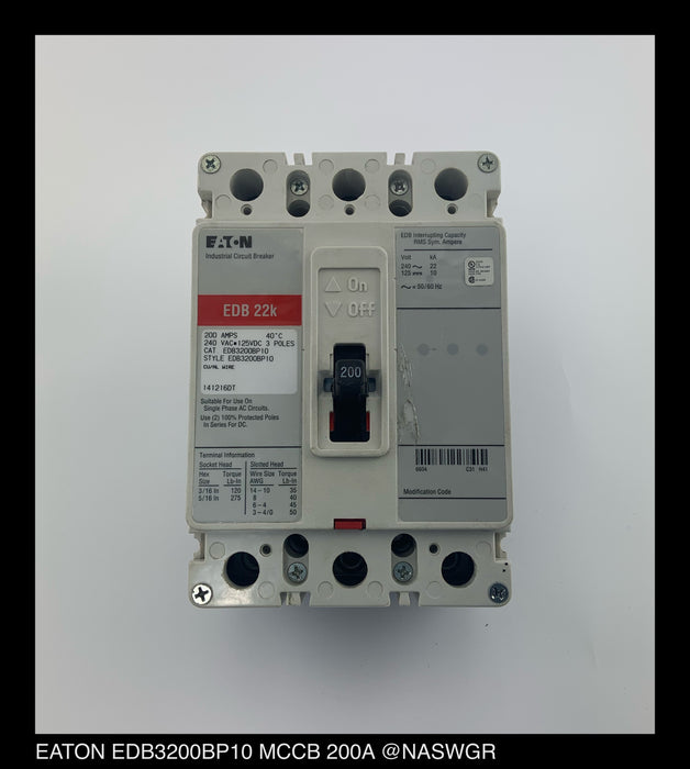 Eaton EDB3200BP10 Molded Case Circuit Breaker ~ 200 Amp