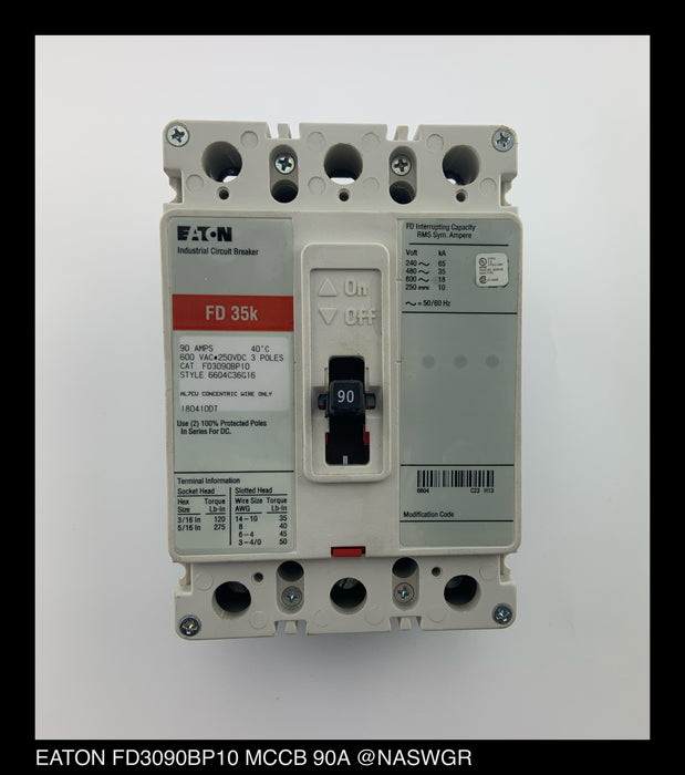 Eaton FD3090BP10 Molded Case Circuit Breaker ~ 90 Amp - Unused Surplus