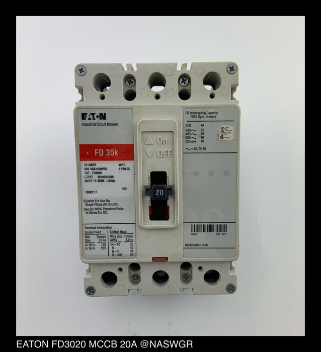 Eaton FD3020 Molded Case Circuit Breaker ~ 20 Amp