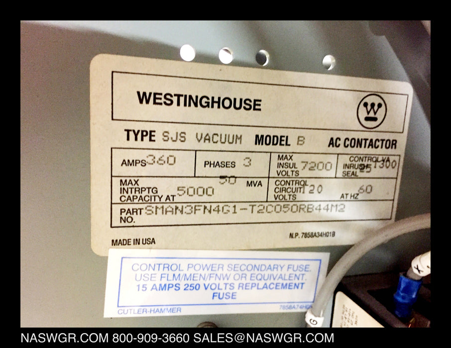 SMAN3FN4G1-T2C050RB44M3 ~ Westinghouse SJS Vacuum Contactor 360 Amps