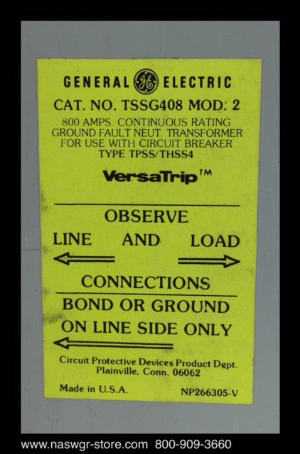 TSSG408 - GE TSSG408 Continuous Rating Ground Fault Neutral Transformer