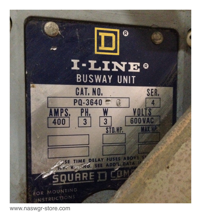 PQ3640G ~ Square D PQ3640G Bus Plug I Line Busway Unit ~ 400 Amp