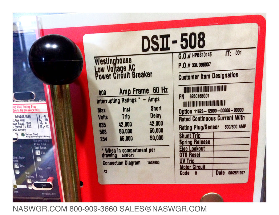 Westinghouse DSII-508 Circuit Breaker 800 amp DSII ~ Cutler Hammer DSII-508