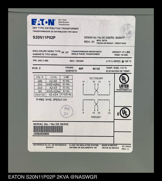 S20N11P02P - Eaton - Transformer