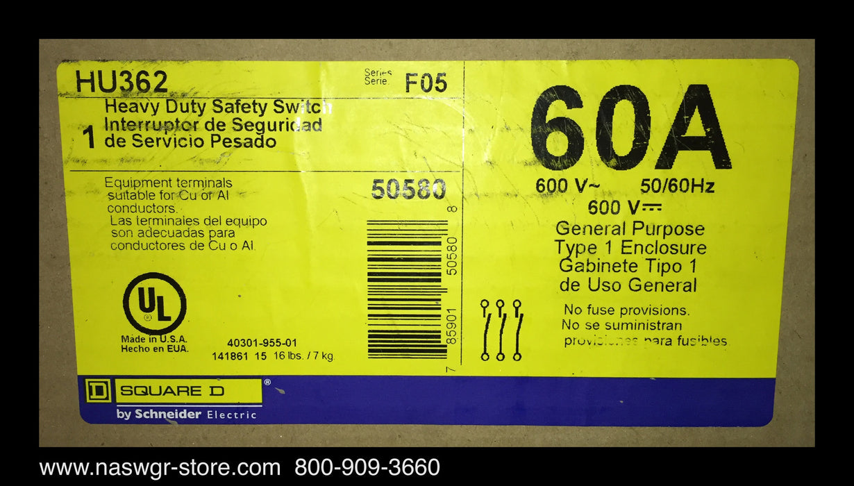 HU362 ~ Unused Surplus Square D HU362 Heavy Duty Safety Switch