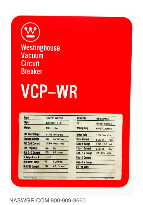 Westinghouse 50VCP-WR250 Circuit Breaker ~ Allis Chalmers MA-250 Circuit Breaker