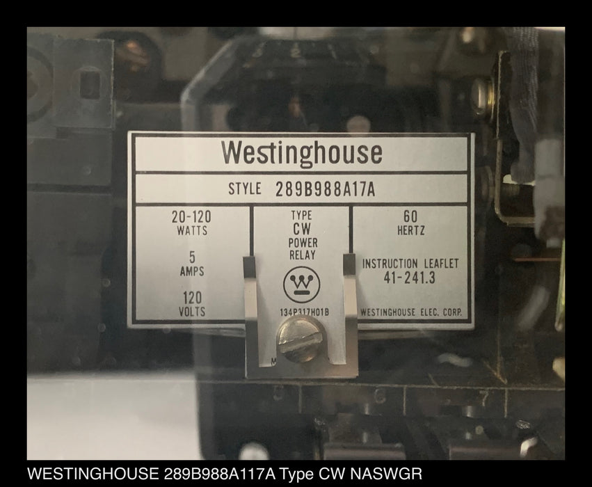 Westinghouse 289B988A17A Type CW Relay 5 amp 120 volt