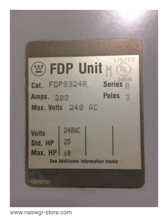 Westinghouse FDPS324R Fusible Panelboard Switch - 200 Amp