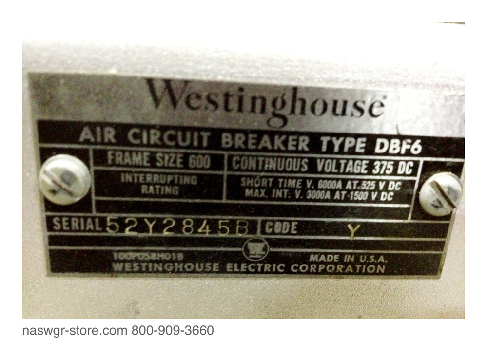 DBF-6 ~ Westinghouse DBF-6 Circuit Breaker ~ 405D804G09 ~ 3 Position DBF-6 Field Circuit Breaker