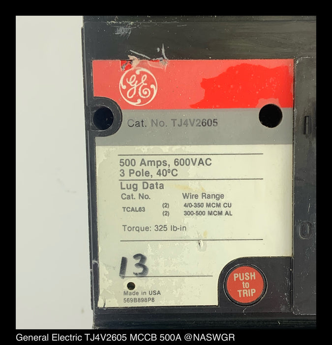 General Electric TJ4V2605 Molded Case Circuit Breaker ~ 500 Amp