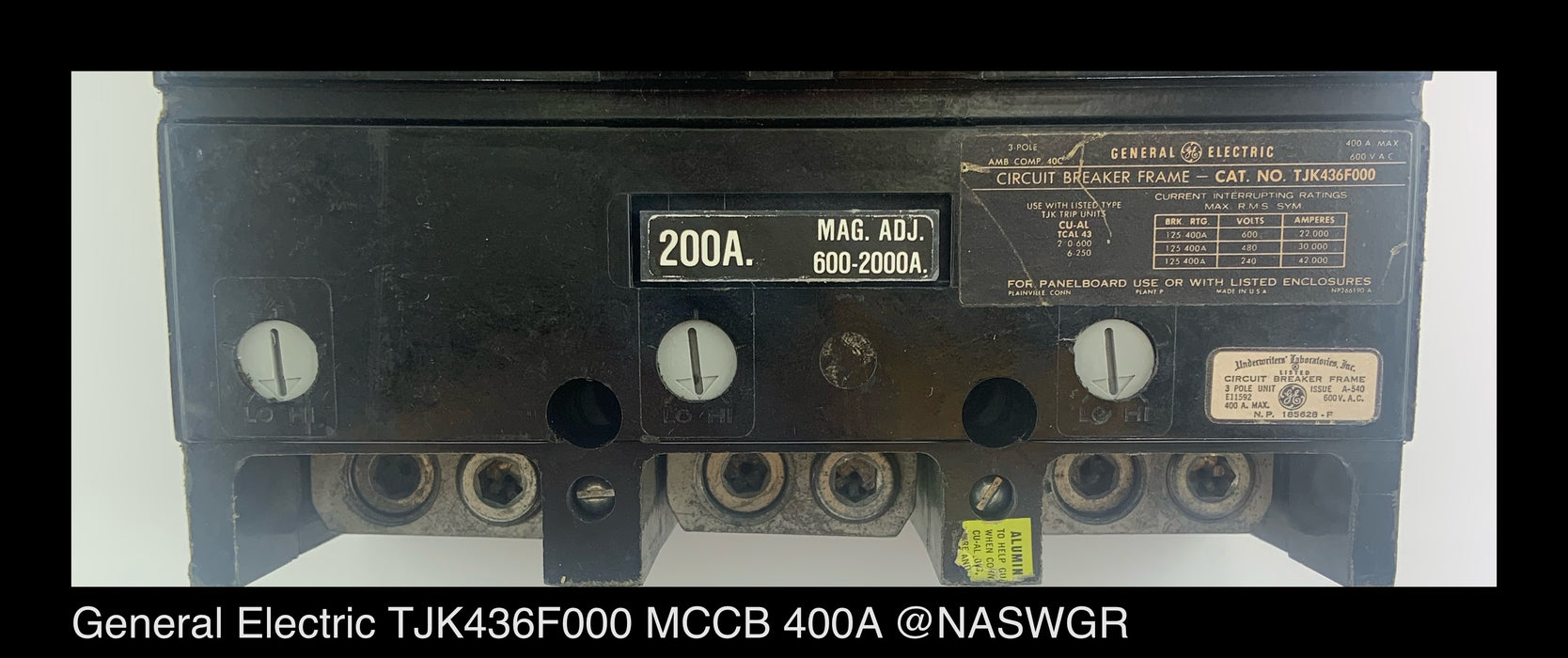 GE TJK436F000 Molded Case Circuit Breaker ~ 200 Amp