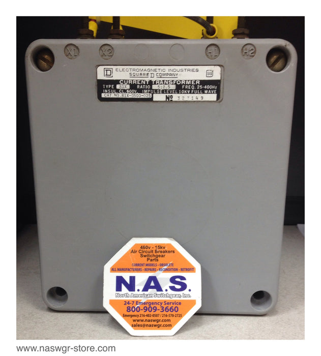 81X-0500-025 , Square D 81X-0500-025 Current Transformer , Type: 81X , Ratio: 5: 2.5 , Freq. 25-400 Hz. , 600 V , 81X0500025