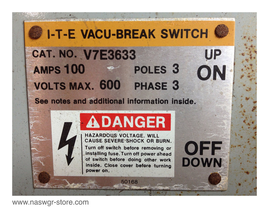 V7E3633 ~ ITE V7E3633 Vacu Break Panel Board Switch ~ 100 Amp